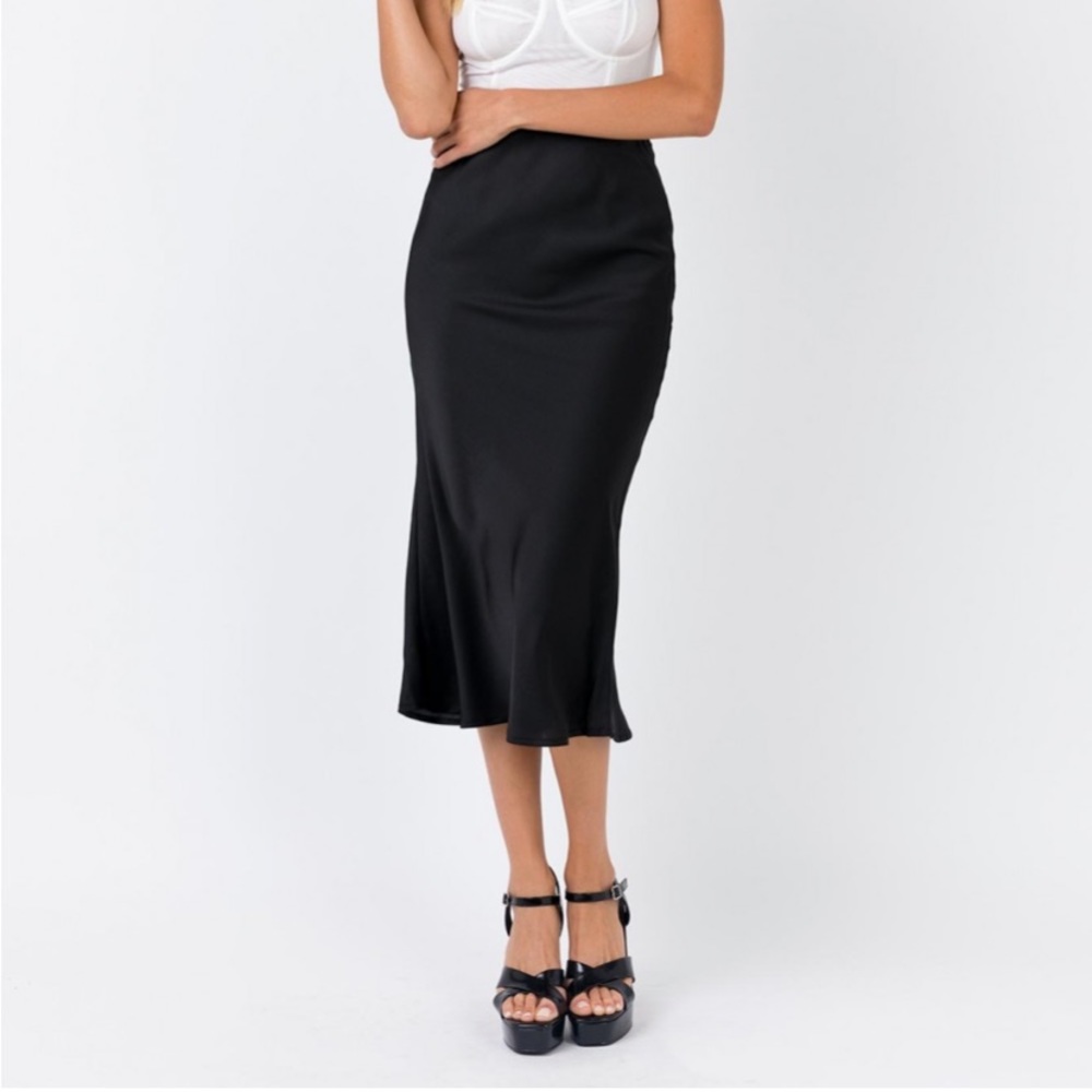 Black silk midi skirt